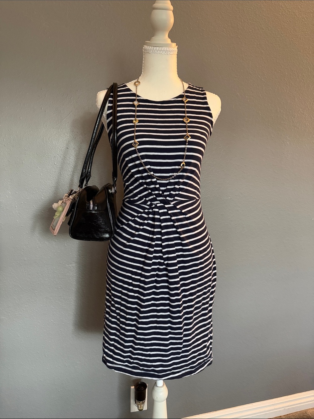 GAP Navy and White Striped Twist-Front Sleeveless Dress